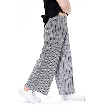 QianSiLi Girls Casual Pants  Fashion Elastic Waist Pockets Woven Plaid for Kids