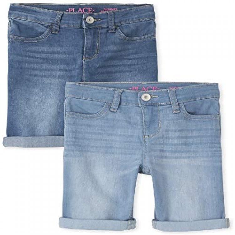 The Children's Place Girls Roll Cuff Denim Skimmer Shorts 2-Pack