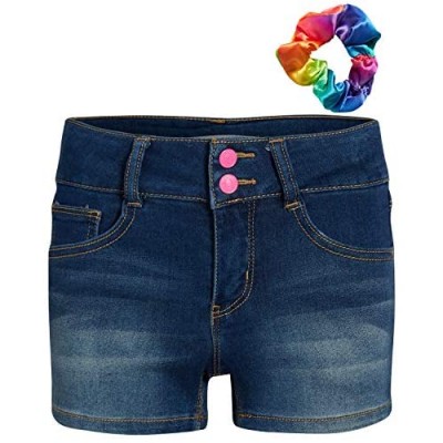 WallFlower Girl's Shorts - Stretch Denim Jeans Shorts with Scrunchie